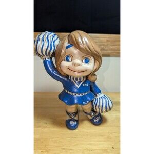 VTG. LARGE CHALKWARE Big Eyed Cheerleader BY "ATLANTIC MOLD" CO. Hand Painted